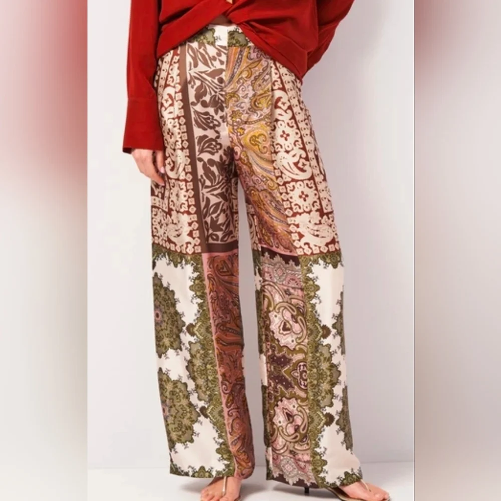 Zara Multicolor Patchwork Wide-Leg Pants - Picture 1 of 7